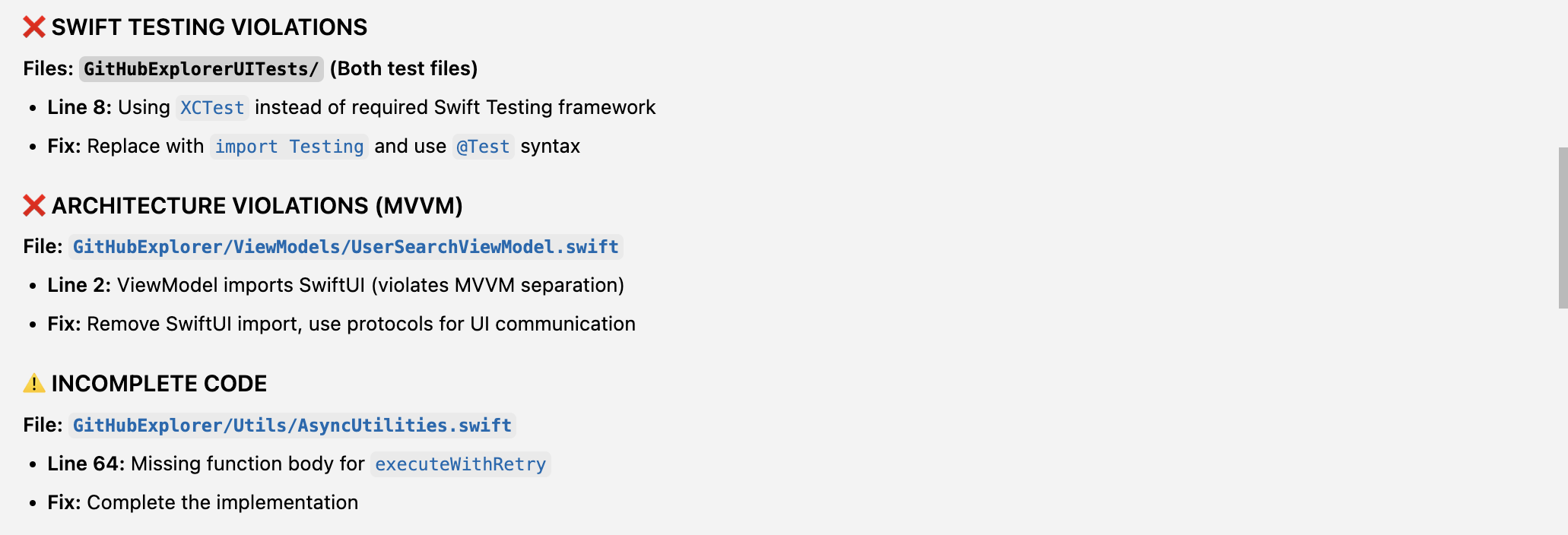 Swift Testing Violates
