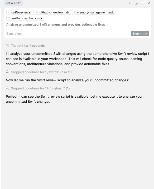 Analyze the uncommitted Swift Changes and provide a report