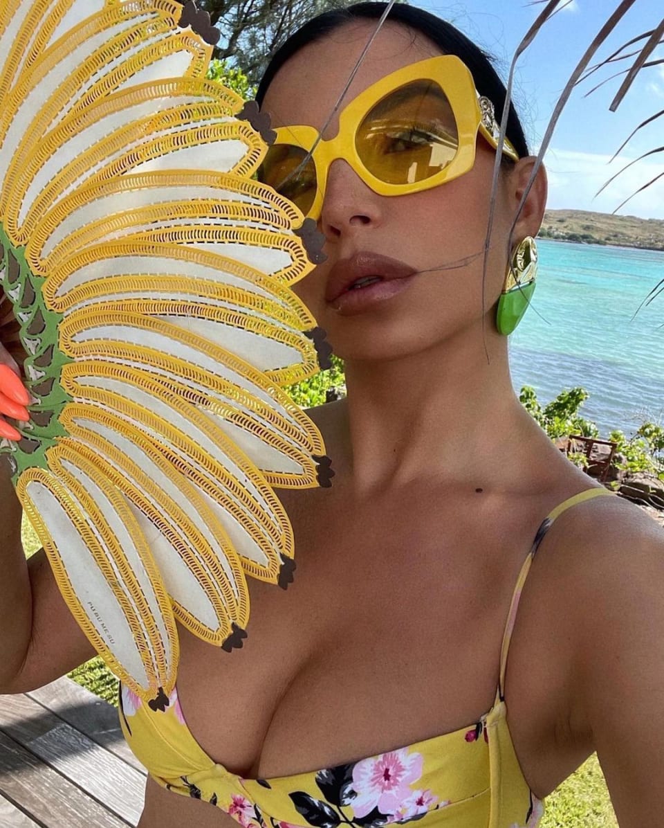 Aureta wearing a floral bikini