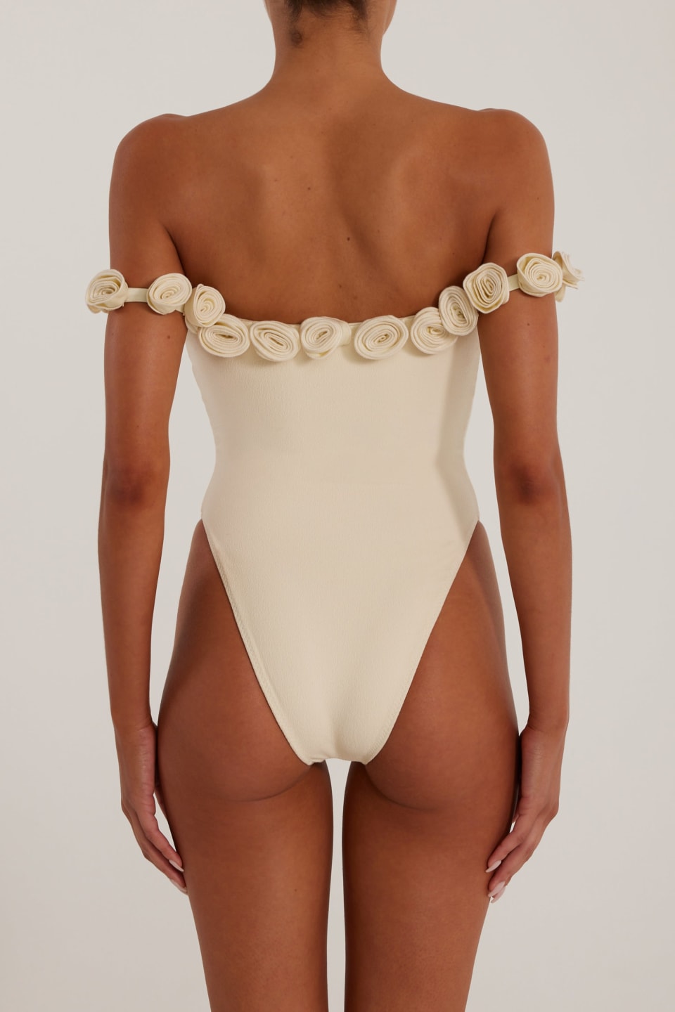 Rosette Off Shoulder One Piece (faux Suede Cream/cream)