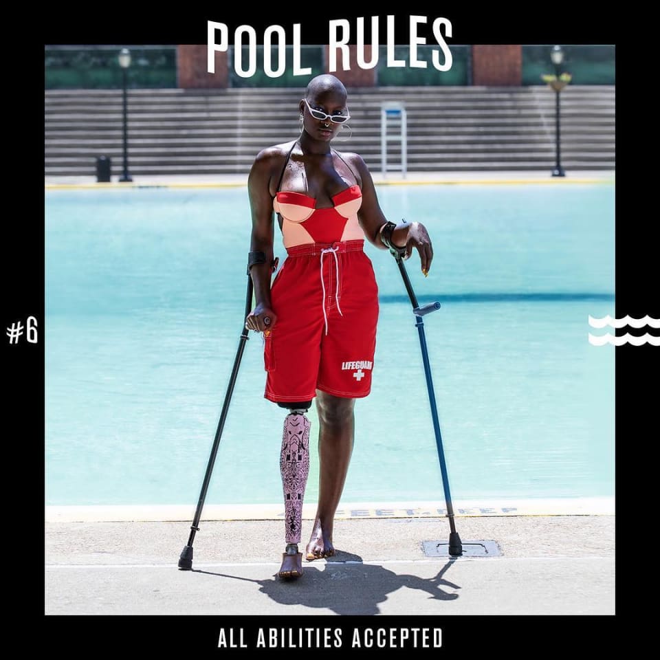 Phot of a disabled woman wearing a swimwear by Chromat