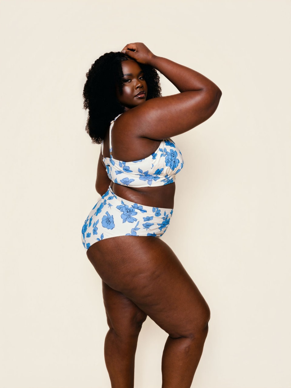 Banded Triangle Top In Blue Floral-29SV