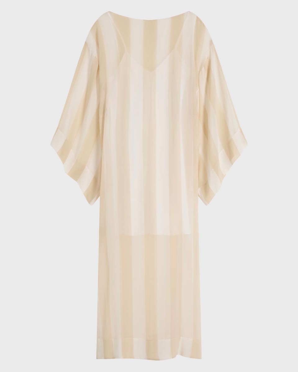 Capri Silk Kimono Sleeve Maxi - Ecru Stripe-24UW