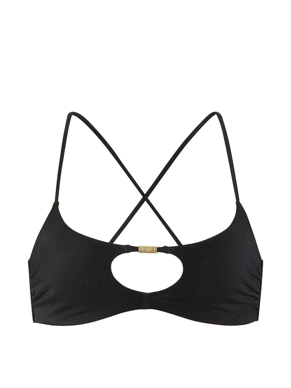 Victoria's Secret Reversible Cut-out Rings Bralette bikini top, off-figure flatlay showing the shimmery swim fabric
