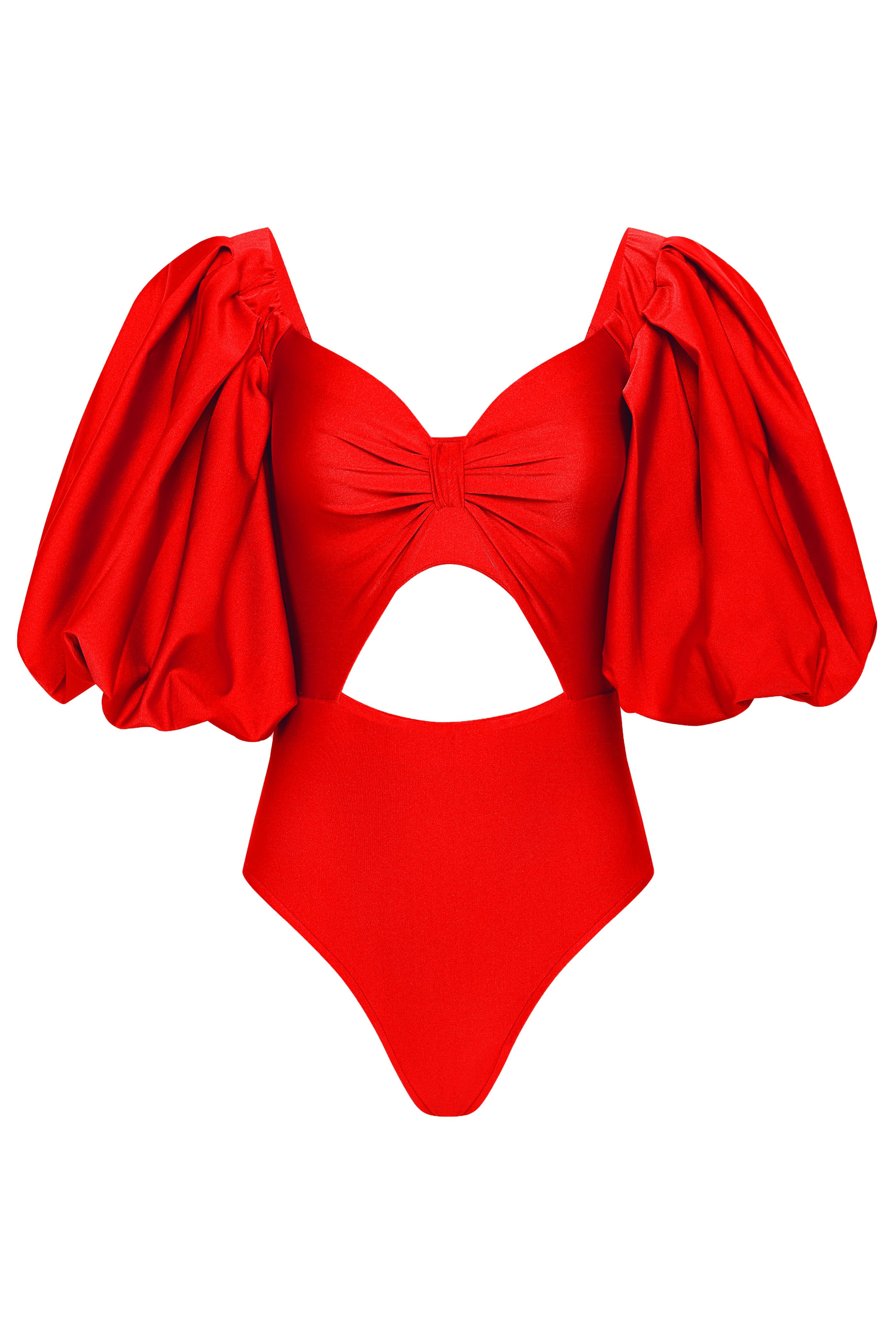 Red Puff Sleeve Bodysuit from Fe Noel