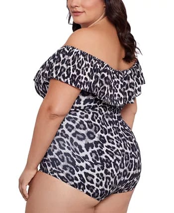 Plus Size Cheetah-Print Off-The-Shoulder One piece Swimsuit