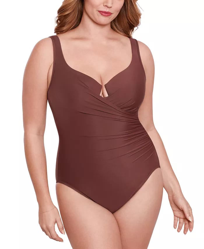 Plus Size Escape Underwire Allover-Slimming Wrap One-Piece Swimsuit - Tamarind