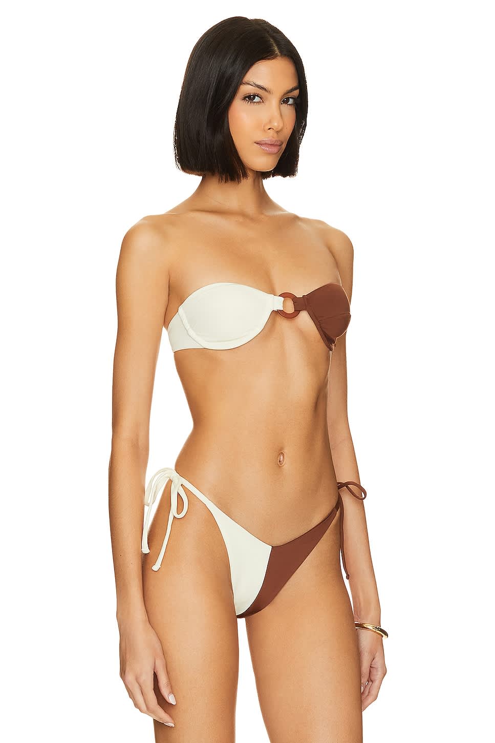 Bandeau Top and Side Tie Bottom in White Moca by Saudade Swim