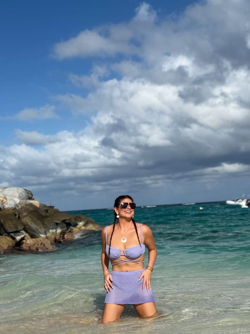 Remi Bader wearing Simone Bikini Top and Micro Skirt- Lavender crochet  by Montce