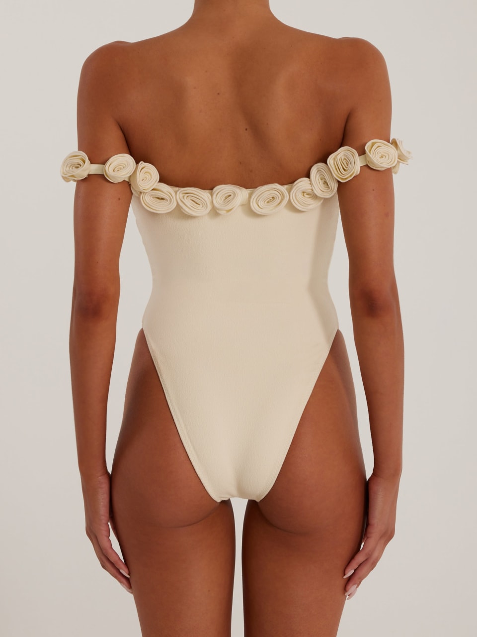 Rosette Off Shoulder One Piece (faux Suede Cream/cream)
