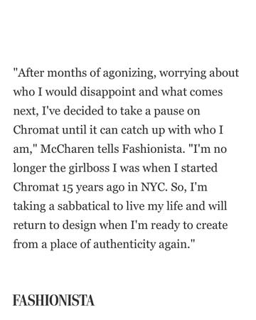 Photo of an article on Fashionista about Bex McCharen decision to close Chromat