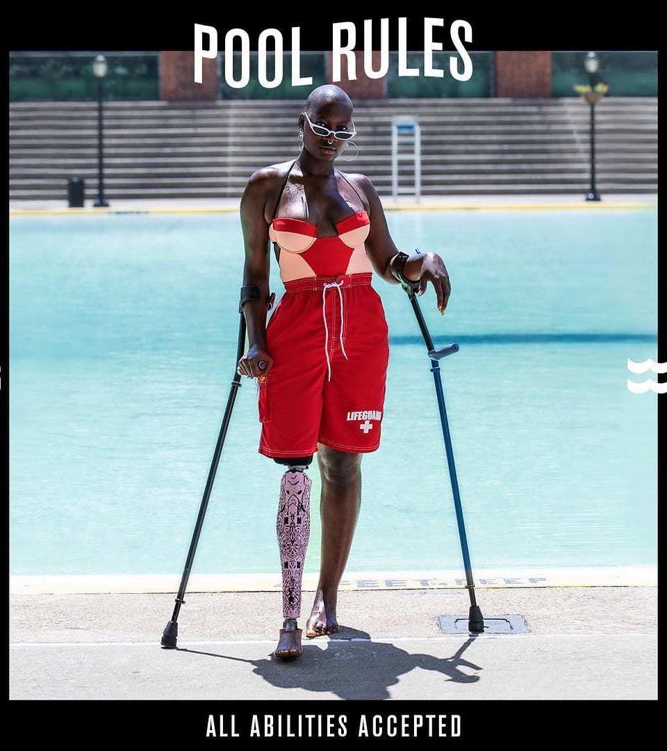 Phot of a disabled woman wearing a swimwear by Chromat