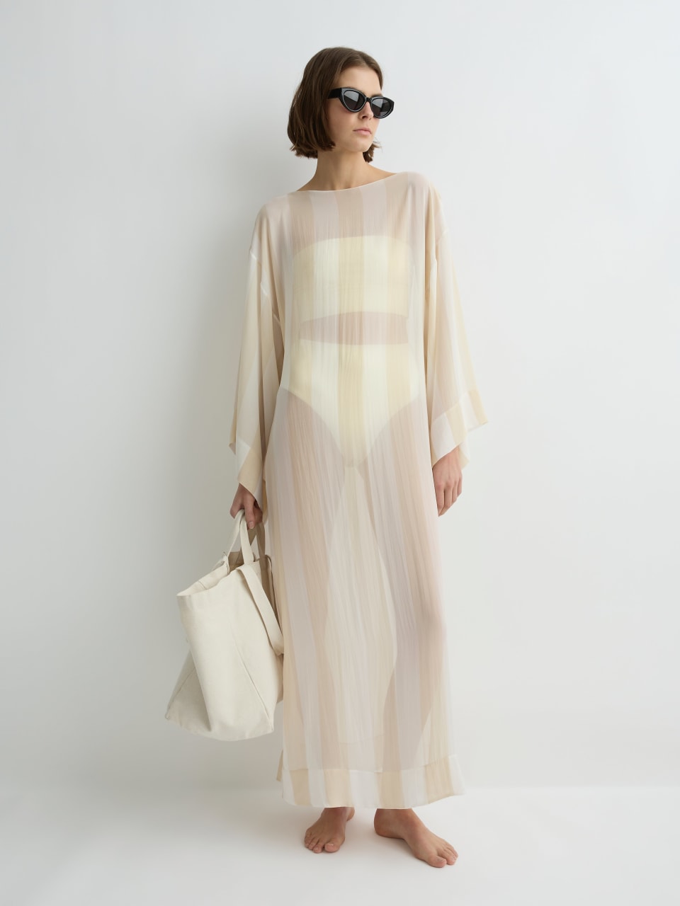 Capri Silk Kimono Sleeve Maxi - Ecru Stripe-234T