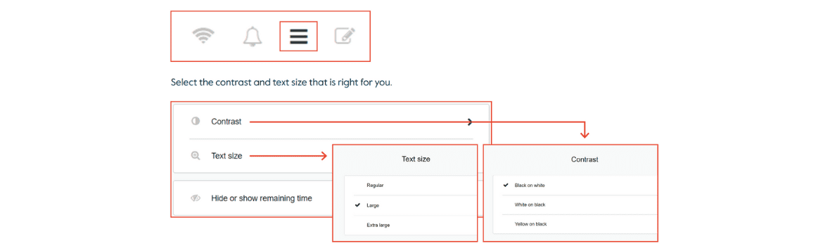 Cambridge English Qualification Digital: Easily adjust contrast and text size