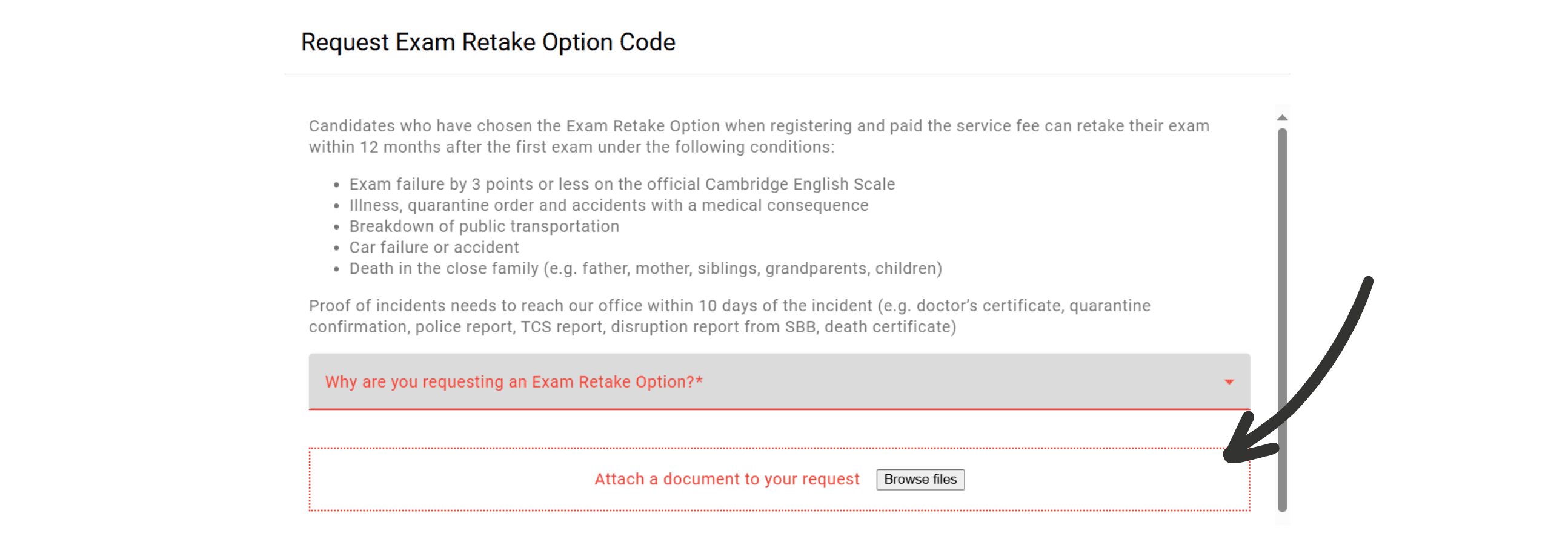 Request for Exam Retake Option Code I Swiss Exams