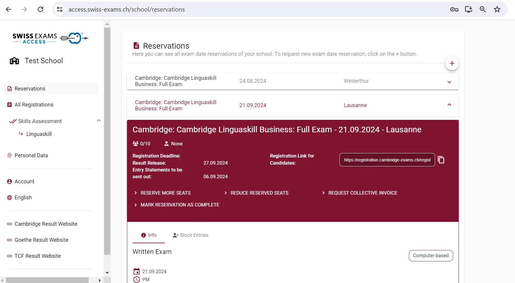 Swiss Exams Access - Cambridge Linguaskill reservation