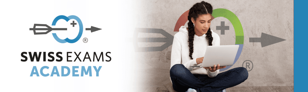 Swiss Exams Academy: student with a laptop preparing for an exam