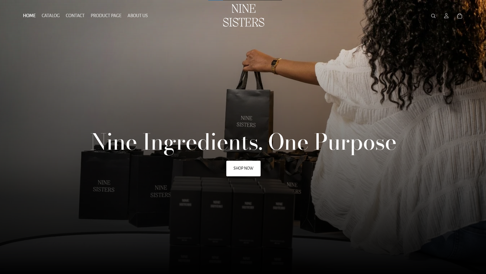 Nine Sisters Shopify store homepage for hair treatment oil brand