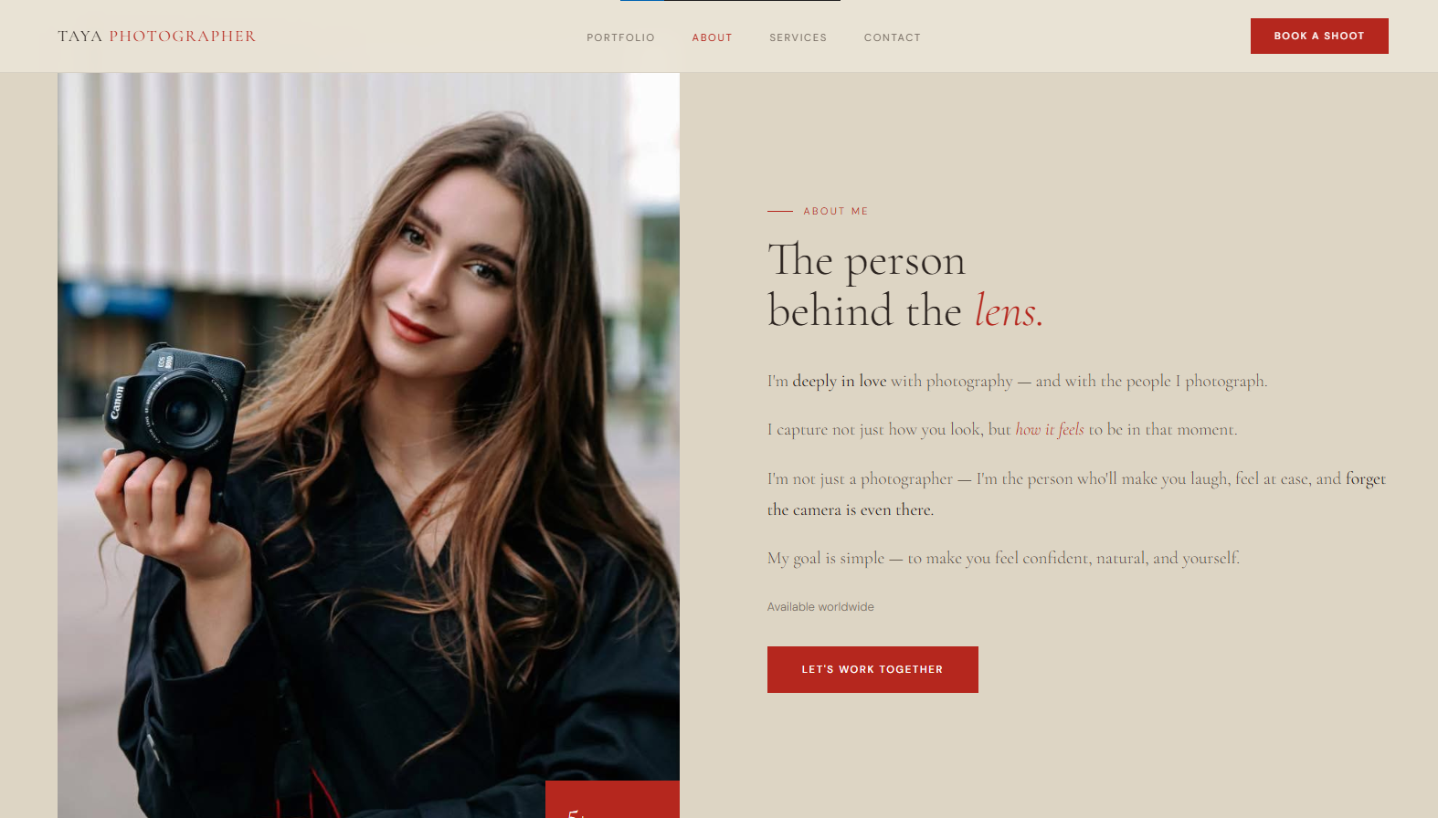 Taya Photographer portfolio website homepage