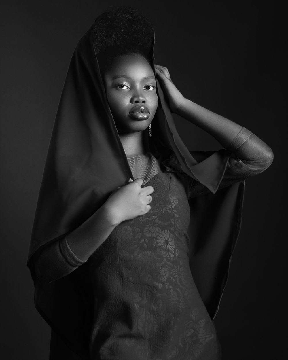 Black and white fashion portrait shot in a Lagos studio