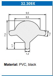 LÅSELIST 32.309X 9,5x7,5, sort PVC