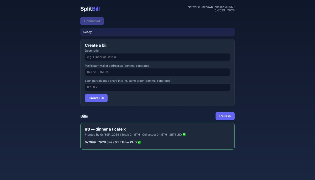 SplitBill DApp screenshot 1
