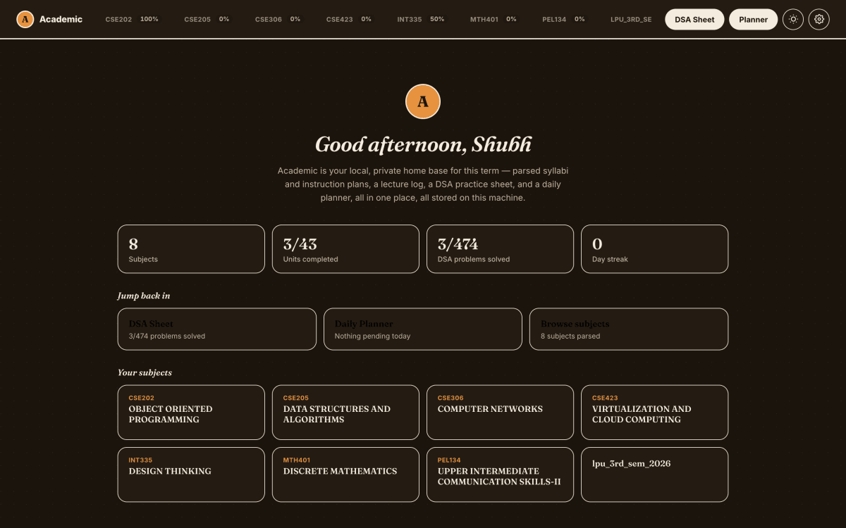 Academic Dashboard screenshot 1