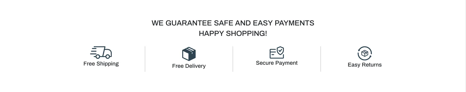The payment and delivery strip: safe payments, free shipping, free delivery, secure payment and easy returns