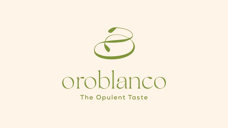 The Oroblanco logo on cream: a flowing green mark above the lowercase oroblanco wordmark and the line The Opulent Taste