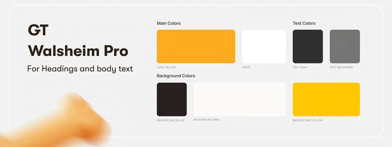 The PetSpot style guide: GT Walsheim Pro for headings and body text, beside main, text and background colours in yellow, white, black and grey