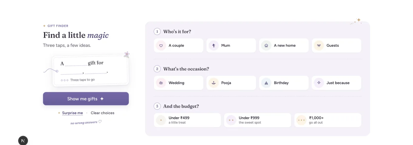 The Rare Magic gift finder: Find a little magic, with three questions on who it is for, the occasion and the budget