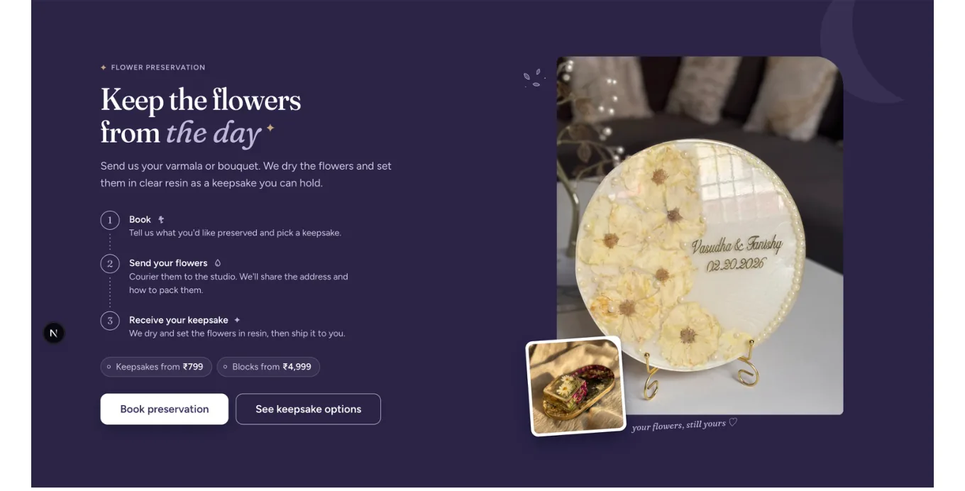 The Rare Magic preservation band: Keep the flowers from the day, with three steps, book, send your flowers and receive your keepsake