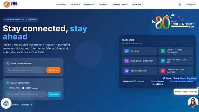 The BSNL web experience: Stay connected, stay ahead, with quick recharge, bill payment and a Quick Start panel