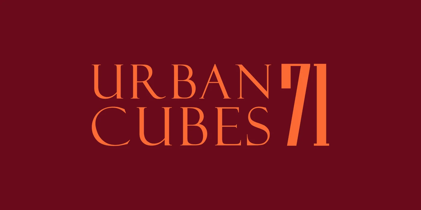 The URBAN CUBES 71 wordmark in orange on a deep maroon ground