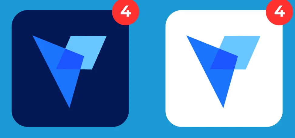The Vertics app icon twice: the mark on a navy tile and on a white tile
