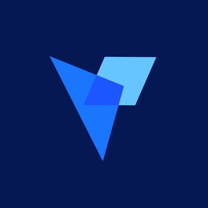 The complete Vertics mark: the triangle and parallelogram overlapping, the overlap in a deeper blue