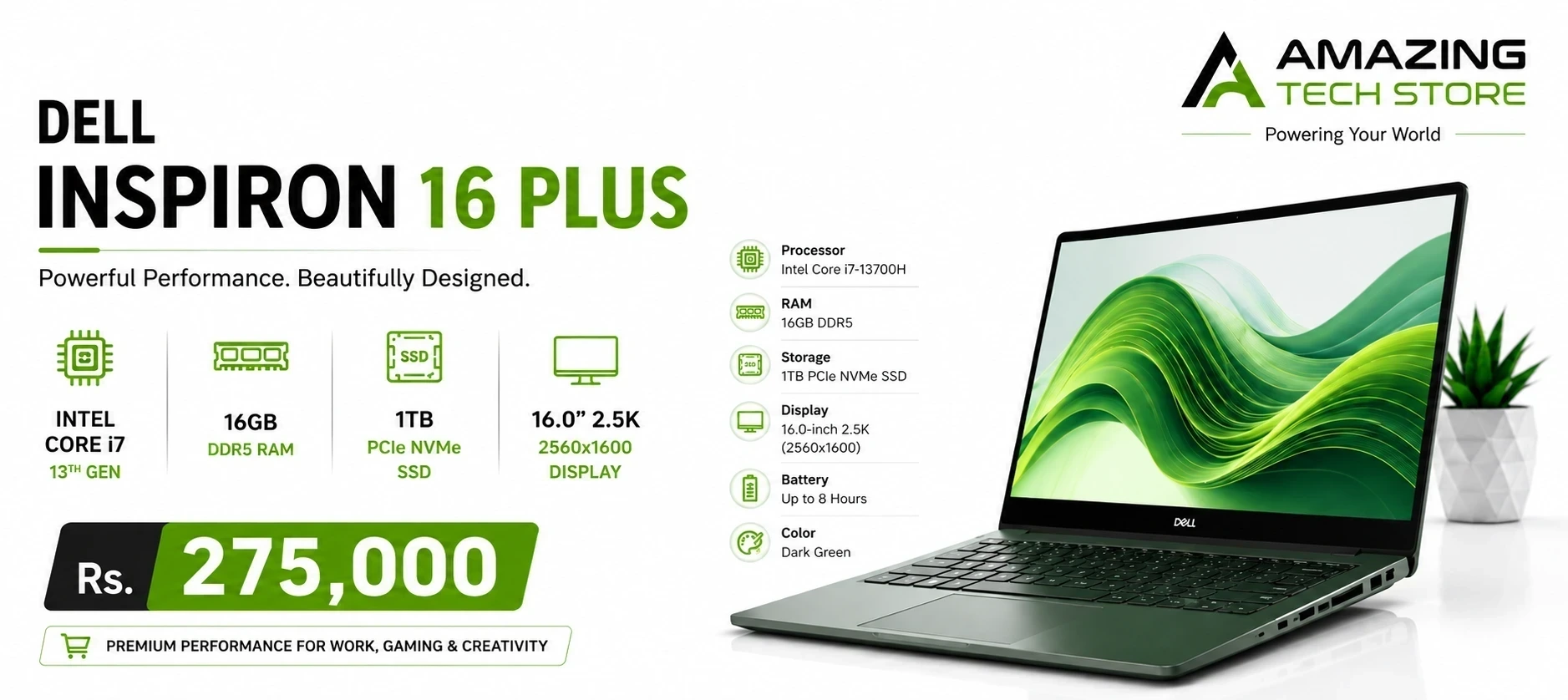 Dell Inspiron 16 Plus | 16 GB Ram | 1 TB Storage | Intel Core i5-1135G7 | Intel UHD Graphics  | 15.6 inch Display Banner