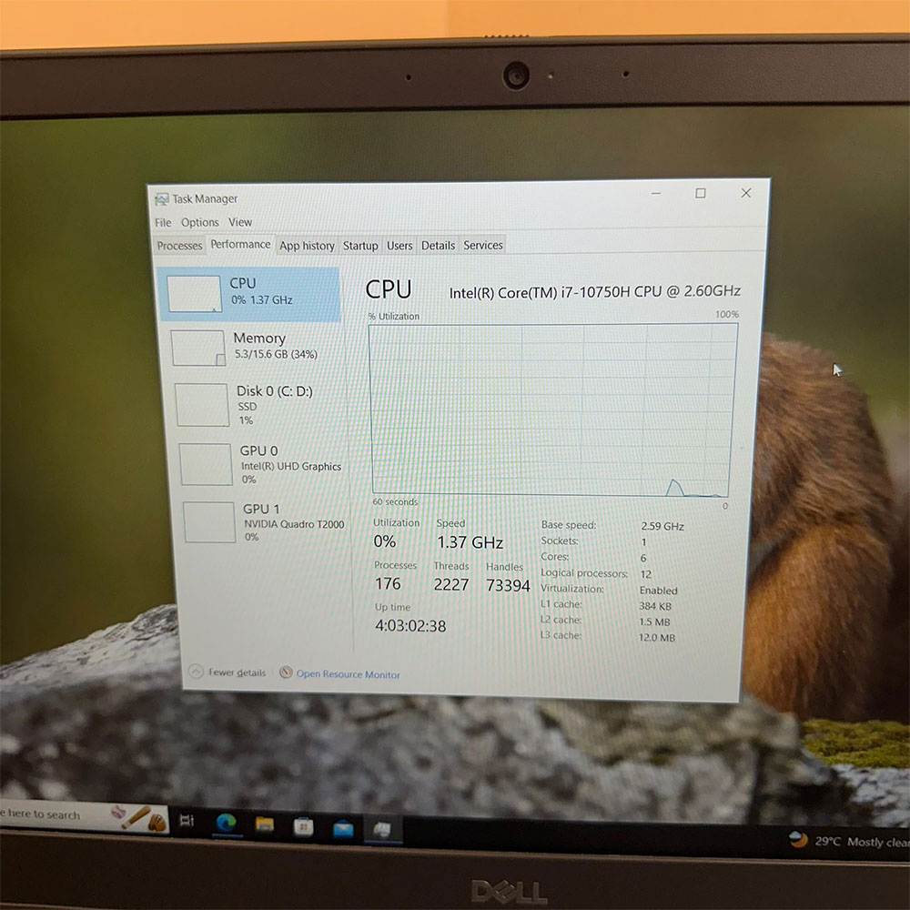 Dell | Precision 7550 Laptop | 512GB SSD | 16GB RAM | Intel Core i7 10th Gen | 10750H 2.60GHz | 4GB NVIDIA Graphics Card | 15.6″ FHD IPS Display thumbnail 2