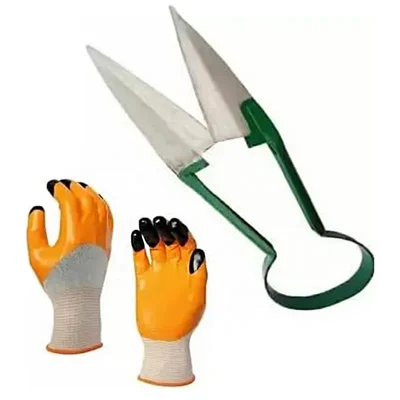 2 Pcs a Side Cutter and a Pair of Gloves for Home Gardening and Essential Farming - AGT Garden Tool Set