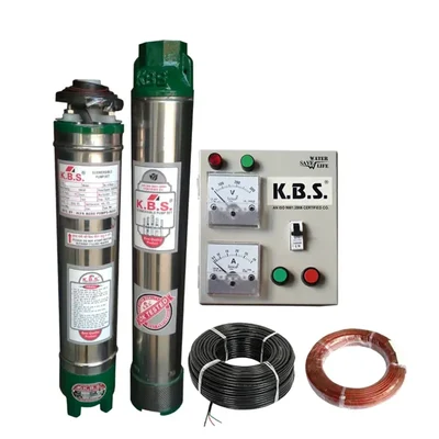0.5 HP 12 Stage(3 inch) V3 Single Phase Water Cooled Submersible Pump With Control Panel, 30M Submersible Cable, Safety Wire โ KBS
