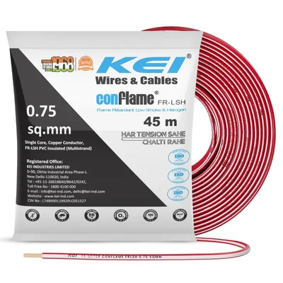 KEI Conflame 0.75sqmm 1100V House Wiring FR-LSH Anti-Rodent Copper Wire 1 Roll(Color-red)