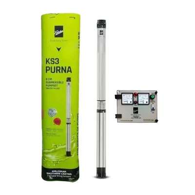 1.25HP 12 Stage 8 Cm 1Ph Water Filled Submersible Pump With CP, 170ft Head (KS3 PURNA 60-1312) โ Kirloskar