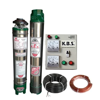 1.0 HP 12 Stage(4 inch) V4 Single Phase Water Cooled Submersible Pump With Control Panel, 30M Submersible Cable, Safety Wire โ KBS