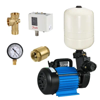 Heavy Duty 1Hp Single Phase Copper Winding Pressure Booster Pump With 24L Tank, Suitable For 4 Bathroom
