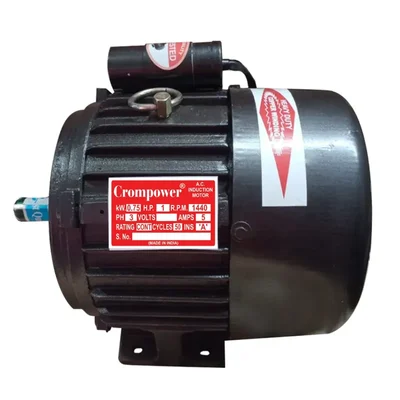 1 Year Warranty - Crompower 1 Hp Three Phase 4 pole Foot Mounted AC Induction Motor, 1440 RPM, Cast Iron Body