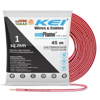 KEI Conflame 1 sqmm 1100V House Wiring FR-LSH Anti-Rodent Copper Wire 1 Roll(Color-red)