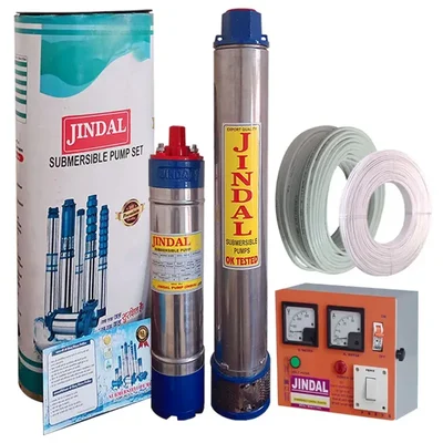 Jindal 2Hp 18 Stage (V4) 1Ph Oil Cooled Submersible Pump With CP, 70m Cable & 70m Safety Wire