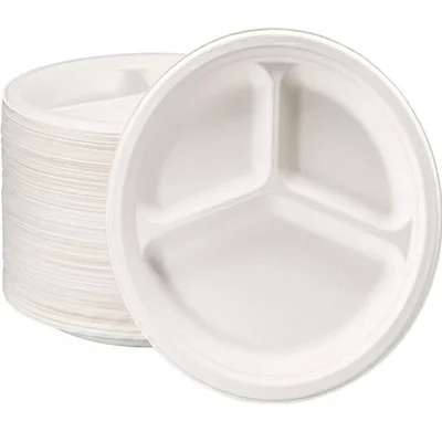 10 Inch 3 CP Bagasse Hot Cold Safe Compostable Disposable Round Plates 1000 Pcs