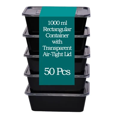 50 Pcs, 1000 ml Rectangular Containers with Transparent Air-Tight Lids