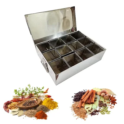 Commercial 12 Compartment 500g Capacity SS Masala Peti or Containers
